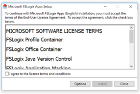 Screenshot of click through license