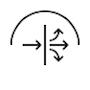 Arrow splitting into three arrows with half circle above