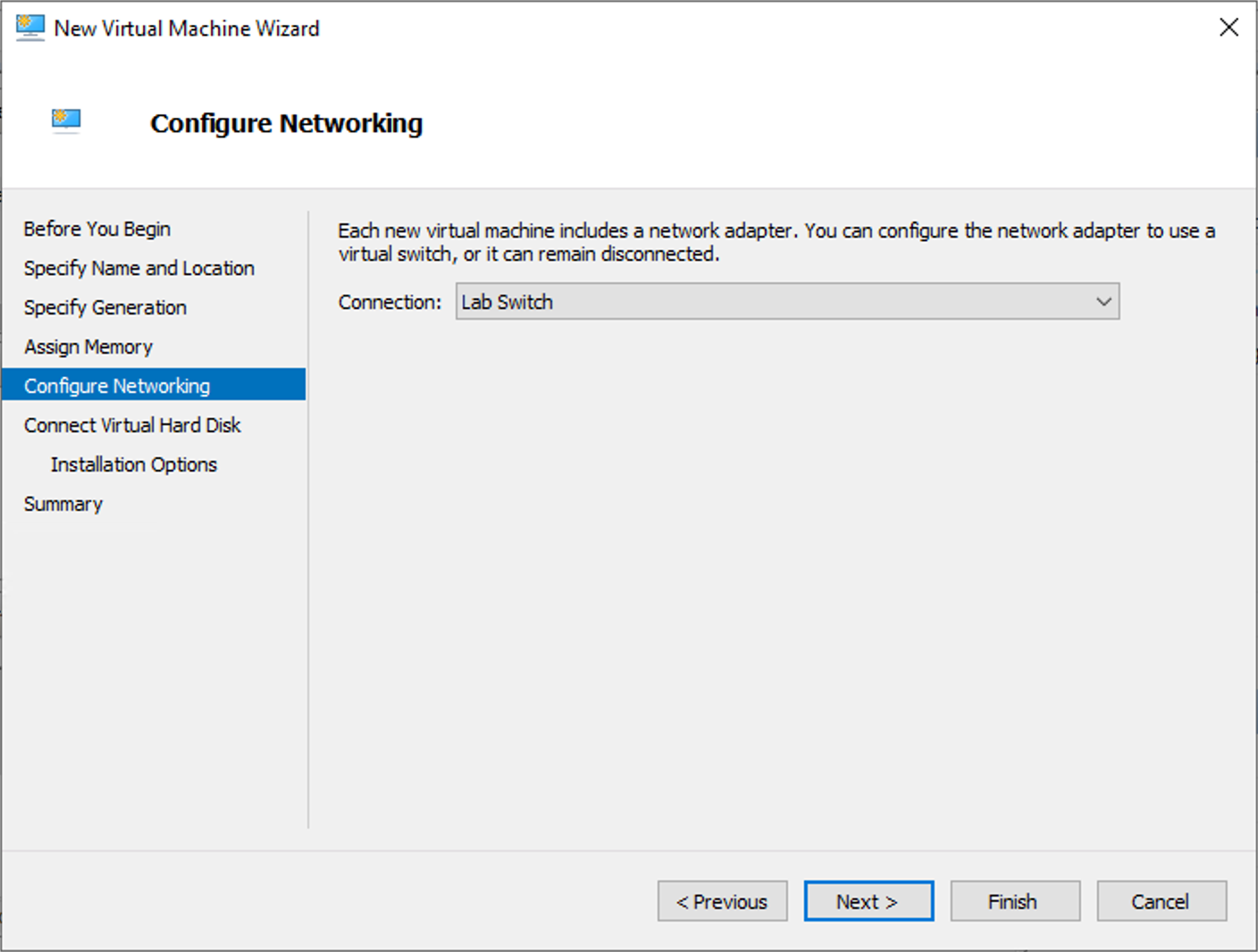 Specify the network connection for the included network adapter, or this can be done later