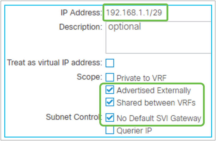 Smaller subnet under an EPG with No Default SVI Gateway