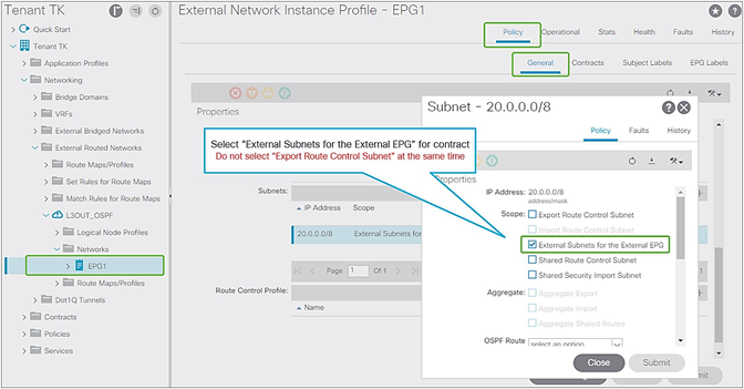 External subnets for the External EPG for contract in GUI (APIC Release 3.2)