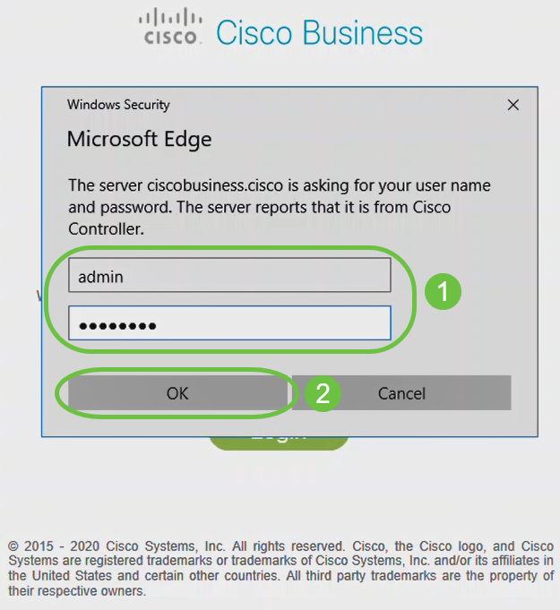 Log in using the credentials that were configured and Click OK