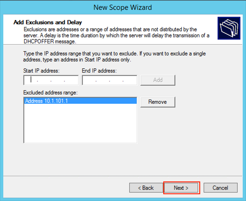 win2012, Define excluded range from the DHCP Scope