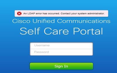 An LDAP Error has Occurred on Self Care Portal Sign In