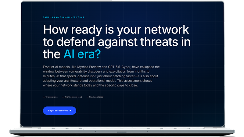 Laptop showing Network Assessment landing page: How ready is your network to defend against threats in the AI era?