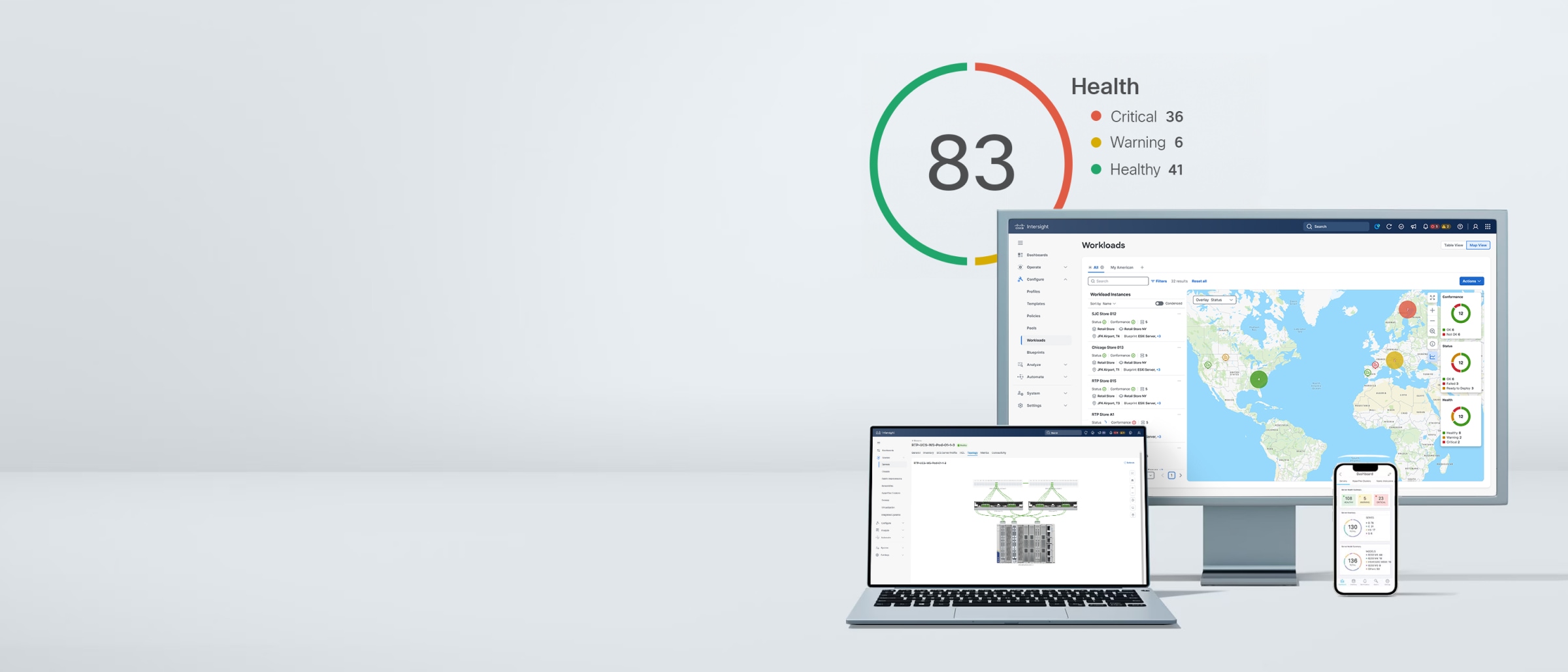 Cisco Intersight IT operations platform displayed on desktop, laptop and phone
