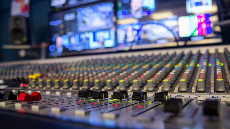 Close up of a broadcast booth